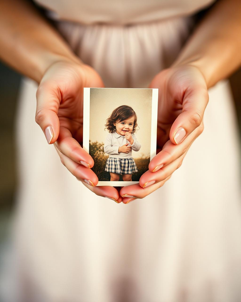 A daughter holds a photograph of her late mother.